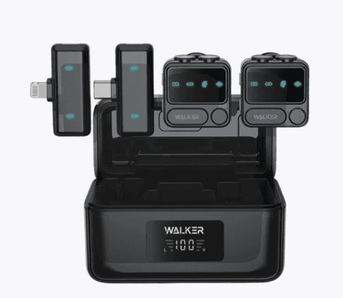 Беспроводной петличный микрофон WALKER WRM-70, ype-C/Lightning, черный, от аккумулятора