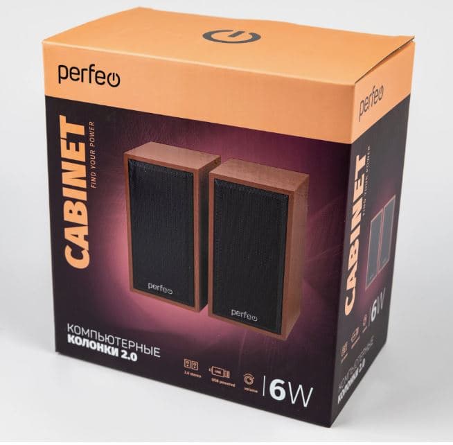 Колонки Perfeo "CABINET" PF_4326, 2.0, 2х3 Вт, св. корич, USB, Пластик/МДФ