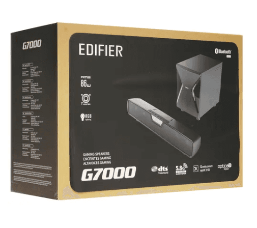Саундбар Edifier G7000 черный, 1.1, 86 Вт, Bluetooth, USB, AUX, S/PDIF, аудио стерео (RCA) x2, беспроводное подключение сабвуфера