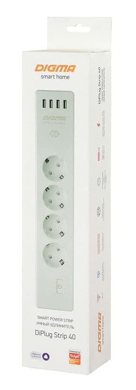 Сетевой фильтр Digma DiPlug Strip 40 белый