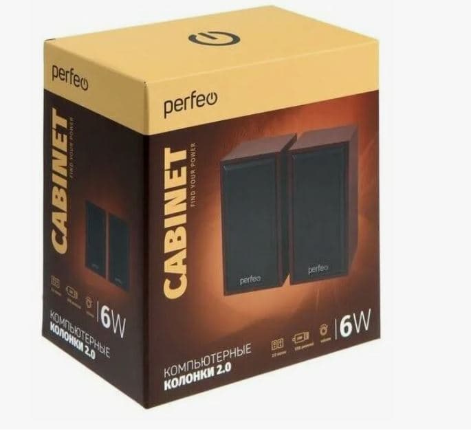 Колонки Perfeo "CABINET" PF_A4388, 2.0, 2х3 Вт, корич, USB, Пластик/МДФ