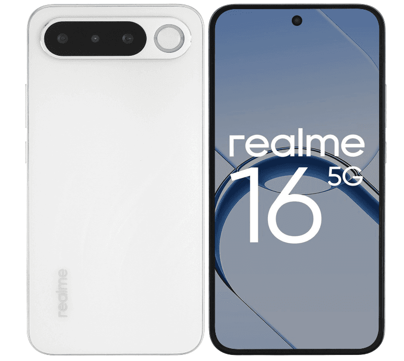 Смартфон realme 16 8/256 ГБ белый, MediaTek Dimensity 6400 Turbo, 8 x 2.5 ГГц, 6.57", 2372x1080, AMOLED, 120 Гц, 50+2 Мп, 7000 мА*ч, 60 Вт