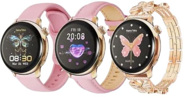 Смарт часы Haino Teko G12 Mini, золотистый, 34mm, 466×466, AMOLED, 300 мА*ч, Android, iOS, IP68, 3 ремешка