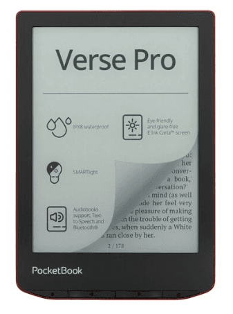 Электронная книга PocketBook 634 Verse Pro красный, 6", 1072x1448, E-Ink Carta HD, сенсор, подсветка, Wi-Fi, Bluetooth, 1500 мА*ч