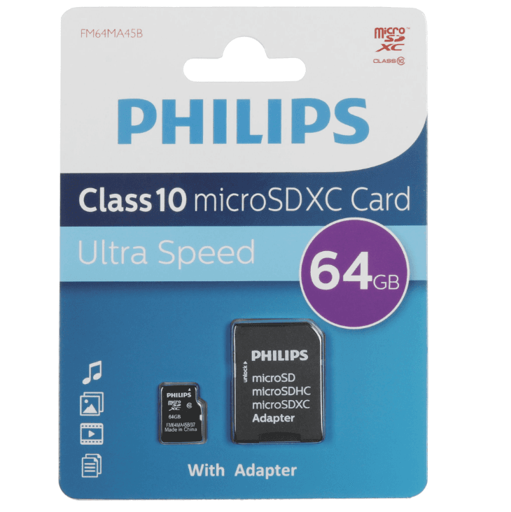 Флеш карта microSD 64Gb PHILIPS microSDHC Class 10 (SD адаптер)