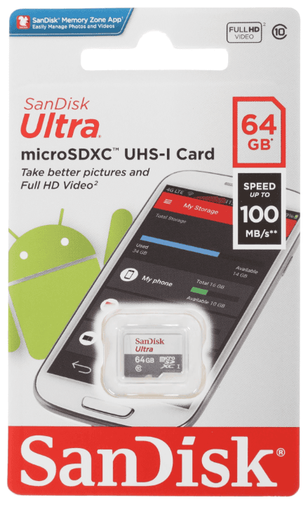 Карта памяти SanDisk Ultra microSDXC 64 ГБ Class 10 100Mb/s