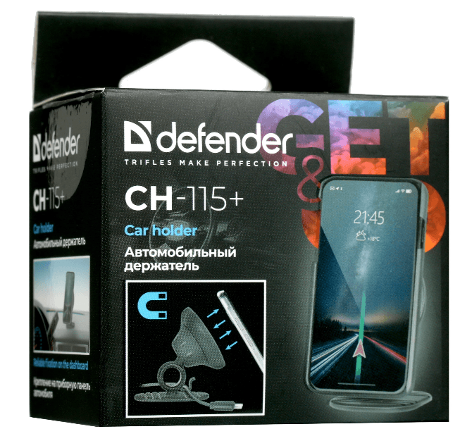 Держатель автомобильный Defender CH-115+ черный, 3M-скотч, магнит, 360
