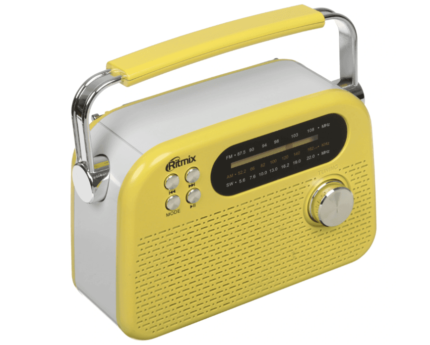 Радиоприемник портативный RITMIX RPR-045 желтый, 
FM, AM, SW, USB, 1200 мАч