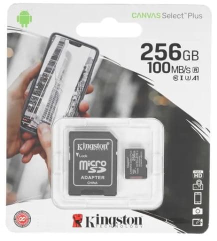 Карта памяти microSDXC [класс 10/UHS-I] 256 GB Kingston Canvas Select Plus+ SD адаптер (100/85 Mb/s)