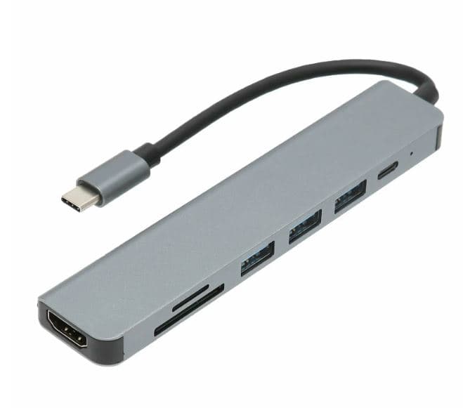 USB-Хаб BREAKING Y04, 7в1, PD 100 Вт, серый