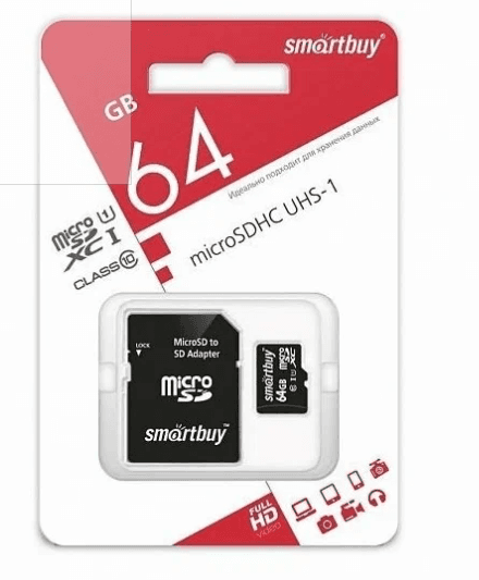 MicroSD [класс 10] 64 GB Smartbuy+SD