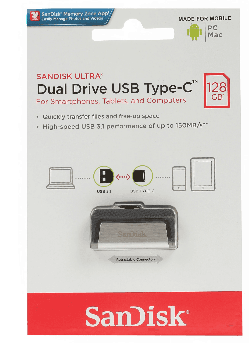 Память OTG USB Flash 128 ГБ SanDisk Ultra Dual [SDDDC2-128G-G46]