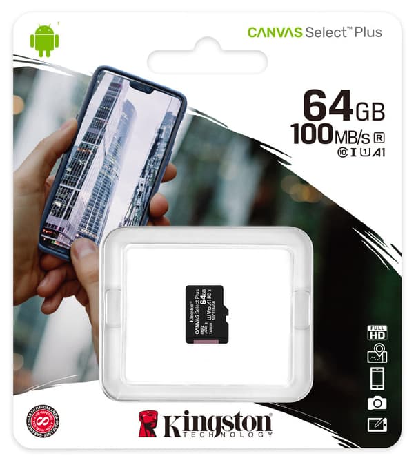 Карта памяти microSDHC 64 GB Kingston Canvas Select Plus (100/10 Mb/s) (SDCS2/64GBS