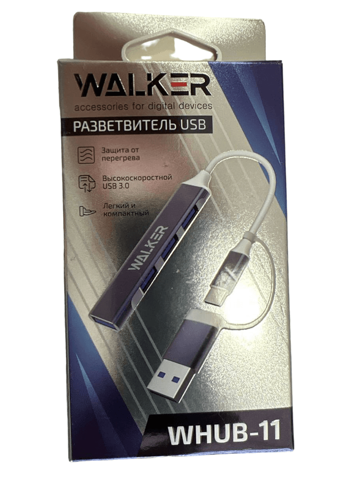 USB-Type-C - хаб WALKER WHUB-11, 4 порта, type-c hub