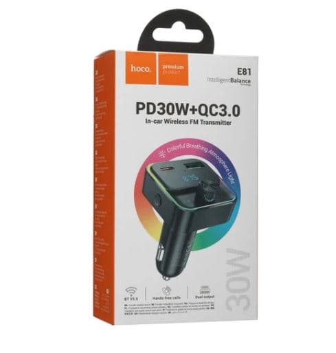 FM-трансмиттер Hoco E81, дисплей, Bluetooth, USB Type-A, USB Type-C