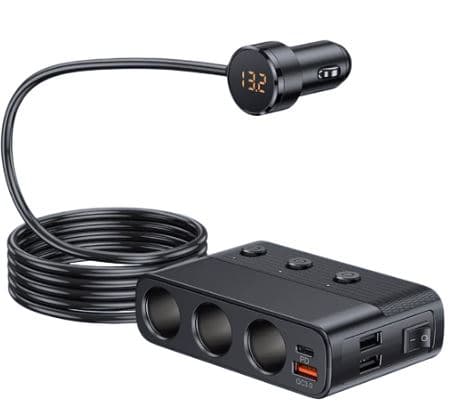 Разветвитель прикуривателя на 3 гнезда, 3хUSB, 1хType-C
