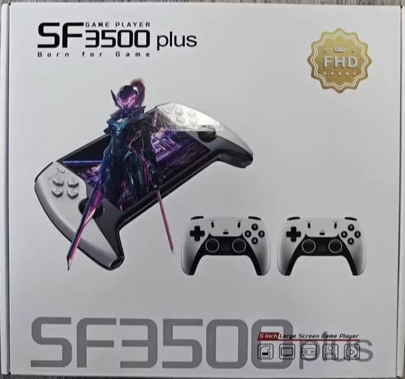 Портативная игровая консоль SF3500 Plus с 5-дюймовым HD IPS экраном, два геймпада в комплекте, поддержкой двух игроков, аркадных игр и выводом на HD TV, 22000 игр