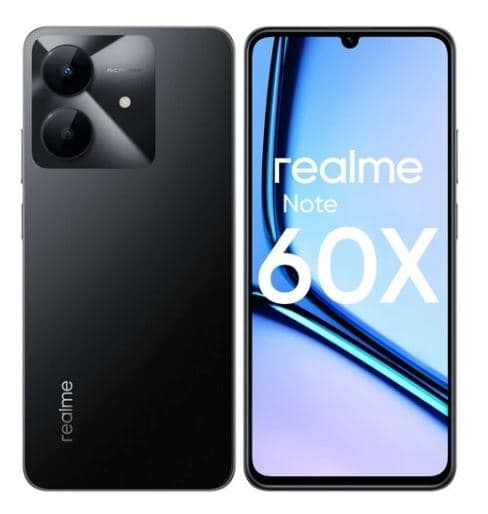 Смартфон realme Note 60x 128 ГБ черный, 6.74", 1600x720, IPS, 90 Гц, 3G, 4G, Nano-SIM, Unisoc T7225 (T612), 8 x 1.82 ГГц, 4 ГБ / 128 ГБ, 8+0.08 Мп, 5000 мА*ч (Li-Ion)